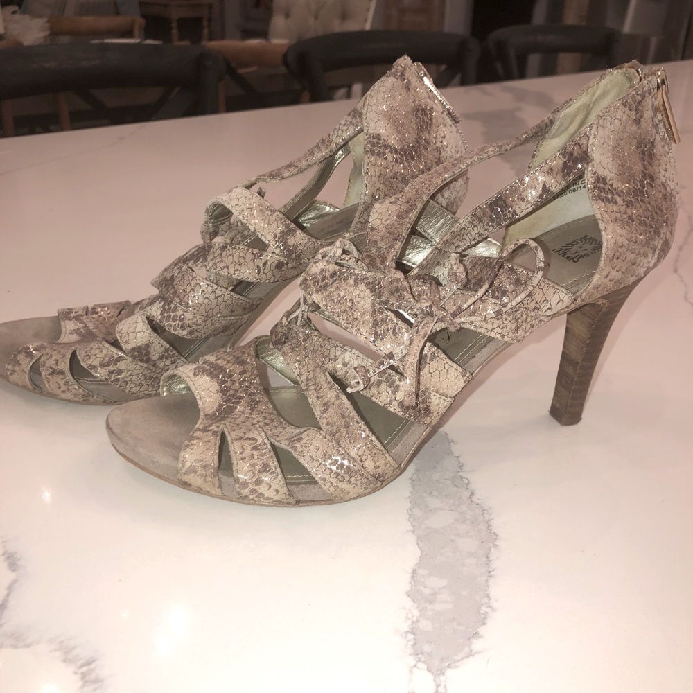 Anne Klein Ornella Brown Snakeskin Leather Dress Pump Heeled Sandals V244